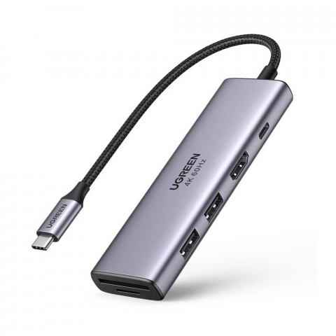 Electronice - UGREEN HUB 6in1 Type-C 3.0 to 3*USB 3.0 + HDMI + SD/TF CM511, Space Gray