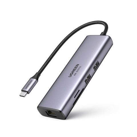 Electronice - UGREEN HUB 7in1 Type-C 3.0 to + 2*USB 3.0 + HDMI + Gigabit RJ45 + SD/TF + PD 95W CM512, Grey