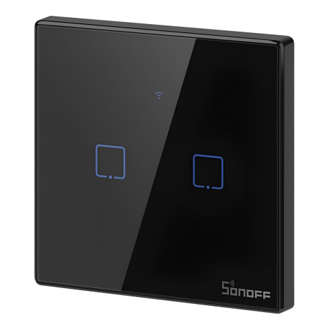 Casa si Gradina - Sonoff Smart Wall Switch TX Series 2 Gang EU Wi-Fi, Black (T3EU2C) (Neutral Wire)