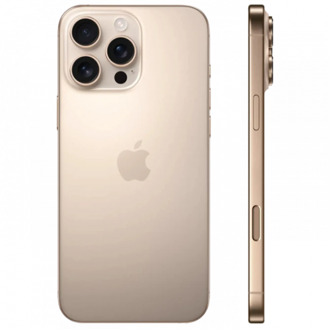 Telefon Apple iPhone 16 Pro Max, 256GB Desert Titanium MD Diagonala ecranului: 6,9 ", Rezolutia ecranului: 1320 x 2868, Max. Rezoluția camerei: 48 MP, Cameră frontală: 12 MP, Chipset: Apple A18 (3 nm), Platformă software: iOS, Grad de protecție: IP67 rezistent la praf/apă, [1]
