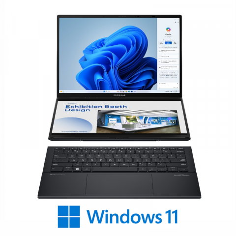 Laptop ASUS 14.0" Zenbook DUO OLED UX8406MA Gray - Core Ultra 9 185H 32Gb 1Tb Win 11 14.0" OLED WUXGA (1920x1200) Touch Glare, Intel Core Ultra 9 185H (16x Core, 6x 5.1GHz, 8x 3.8GHz, 2x 2.5GHz, 24Mb), 32Gb (Onboard) LPDDR5X, 1Tb PCIE, Intel Arc Graphics, HDMI, 802.11ax, Bluetooth, 2x USB-C TB4, 1x USB-A, IR FHD Webcam, Windows 11 Home, 4-cell 75Wh Battery, Soft Keyboard 0.3kg, 1.35kg, Inkwell Gray, Sleeve, ASUS Pen [3]