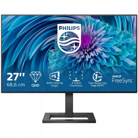 Componente PC - Monitor PHILIPS 27" 275E2FAE, IPS, QHD, 75Hz, 1ms, HDR, Boxe, Negru