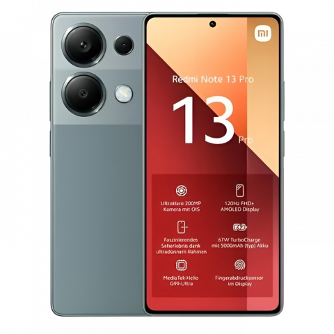 Telefon Redmi Note 13 Pro 12/512GB EU Forest Green Diagonala ecranului: 6,67 ", Rezolutia ecranului: 2400x1080, Max. Rezoluția camerei: 200 MP, Cameră frontală: 16 MP, Capacitate acumulator: 5000 mAh, Chipset: Mediatek Helio G99 Ultra, Platformă software: Android, Grad de protecție: IP54, [0]