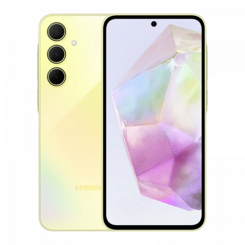 Telefon Samsung Galaxy A35 5G 6/128GB Yellow Diagonala ecranului: 6,6 ", Rezolutia ecranului: 2340x1080, Max. Rezoluția camerei: 50 MP, Cameră frontală: 13 MP, Capacitate acumulator: 5000 mAh, Chipset: Exynos 1380, Platformă software: Android, Grad de protecție: IP67 rezistent la praf/apă, [8]