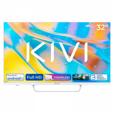 KIVI - Televizor KIVI 32" LED SMART TV 32F760QW 1920x1080 FHD Android TV Alb (32'' White, 1920x1080 FHD, SMART TV (Android TV), Google Chromecast, Google Assistant, 3x HDMI, 2x USB, Headphone jack 3.5 mm, RCA, Wi-Fi 5G, Bluetooth 5.1, DVB-T/T2/C, OSD Language: ENG, RU, RO, Sound by JVC, Speakers 2x8W Dolby Audio, BT+IR Smart remote control RC40 with Voice control, VESA 200x100, 4.4 Kg)