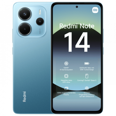 Xiaomi - Telefon Xiaomi Redmi Note 14 4G 6/128GB EU Blue Diagonala ecranului: 6,67 ", Rezolutia ecranului: 2400x1080, Max. Rezoluția camerei: 108 MP, Cameră frontală: 20 MP, Capacitate acumulator: 5500 mAh, Chipset: Mediatek Helio G99 Ultra, Platformă software: Android, HyperOS, Grad de protecție: IP54,