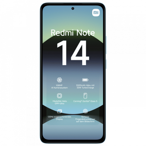 Телефон Xiaomi Redmi Note 14 4G 8/256ГБ EU Blue Диагональ экрана: 6,67 ", Разрешение экрана: 2400x1080, Макс. разрешение камеры: 108 MP, Фронтальная камера: 20 MP, Ёмкость аккумулятора: 5500 mAh, Чипсет: Mediatek Helio G99 Ultra, Программная платформа: Android, Степень защиты: IP54, [2]