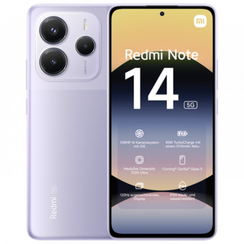 Xiaomi - Telefon Xiaomi Redmi Note 14 5G 8/256GB EU Lavender Purple Diagonala ecranului: 6,67 ", Rezolutia ecranului: 2400x1080, Max. Rezoluția camerei: 50 MP, Cameră frontală: 20 MP, Capacitate acumulator: 5110 mAh, Chipset: Mediatek Dimensity 7025 Ultra, Platformă software: Android, HyperOS, Grad de protecție: IP64,