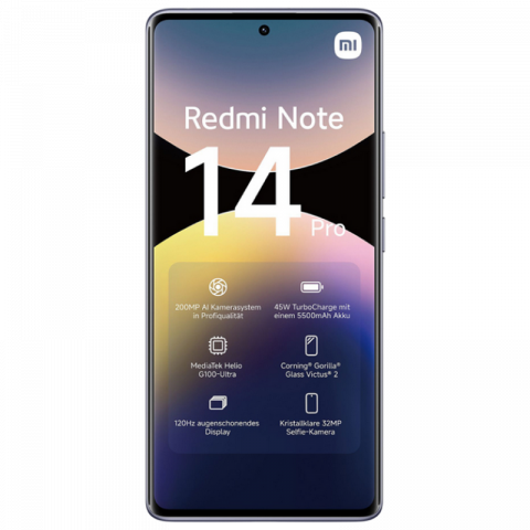Telefon Xiaomi Redmi Note 14 Pro 4G 8/256GB EU Purple Diagonala ecranului: 6,67 ", Rezolutia ecranului: 2400x1080, Max. Rezoluția camerei: 200 MP, Cameră frontală: 32 MP, Capacitate acumulator: 5500 mAh, Chipset: Mediatek Helio G100 Ultra, Platformă software: Android, HyperOS, Grad de protecție: IP64, [2]