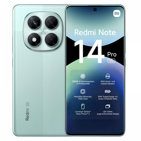 Xiaomi - Telefon Xiaomi Redmi Note 14 Pro 5G 8/256GB EU Coral Green Diagonala ecranului: 6,67 ", Rezolutia ecranului: 2712x1220, Max. Rezoluția camerei: 200 MP, Cameră frontală: 20 MP, Capacitate acumulator: 5110 mAh, Chipset: Mediatek Dimensity 7300 Ultra, Platformă software: Android, HyperOS, Grad de protecție: IP68 rezistent la praf/apă,