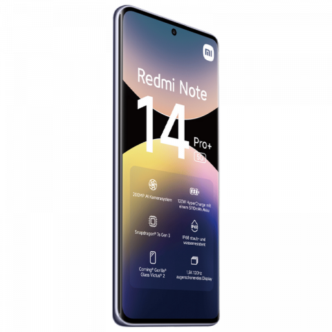Telefon Xiaomi Redmi Note 14 Pro Plus 5G 12/512GB EU Lavender Purple Diagonala ecranului: 6,67 ", Rezolutia ecranului: 2712x1220, Max. Rezoluția camerei: 200 MP, Cameră frontală: 20 MP, Capacitate acumulator: 5110 mAh, Chipset: Qualcomm SM7635 Snapdragon 7s Gen 3, Platformă software: Android, HyperOS, Grad de protecție: IP68 rezistent la praf/apă, [1]