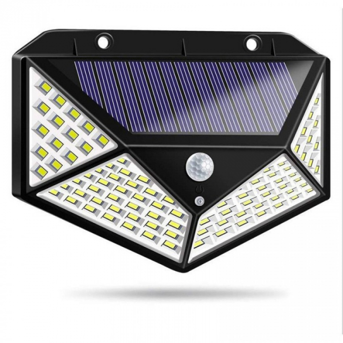 Set 4 x Lampa 100 LED cu panou solar, senzor de miscare +CADOU Lanterna profesionala de cap reglabila cu 5 LED [6]