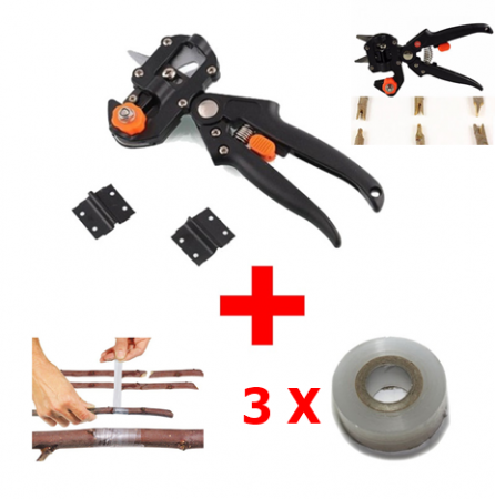 Super Oferte % - Cleste profesional de altoit cu 3 cutite U V Omega + 3 X banda pentru altoit biodegradabila