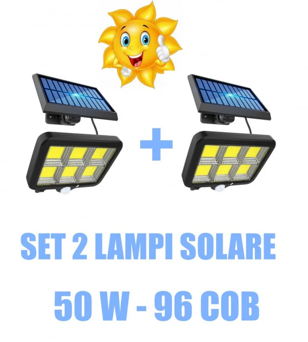 Pachete Promotionale % - Pachet 2 x Lampa Solara 96 LED COB, cu PANOU DETASABIL