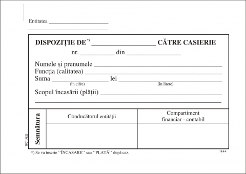 Tipizate - Dispozitie casierie autocopiativa A6, 2 ex, 50/set