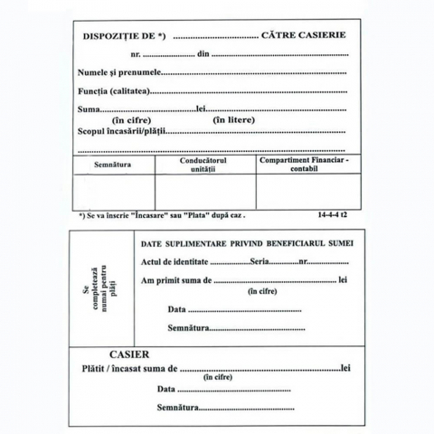 Tipizate - Dispozitie de plata catre casierie, A6, F/V, 100 file