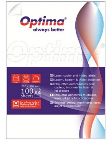 Etichete - Etichete autoadezive 1-24/A4 (210*297mm), albe, 100 coli/top ,OPTIMA