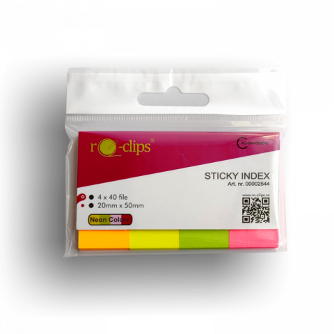 Notes-uri autoadezive - Index autoadeziv hartie 20×50 mm, 160 file, 4 culori intense, RO-CLIPS