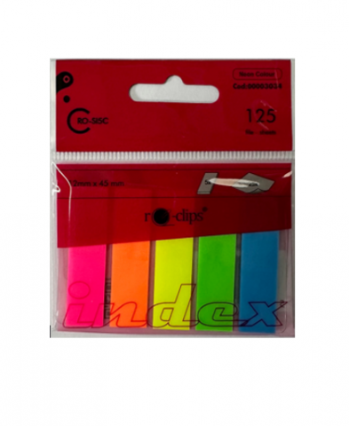 Notes-uri autoadezive - Index autoadeziv plastic 45×12 mm, 125 file, 5 culori , RO-CLIPS
