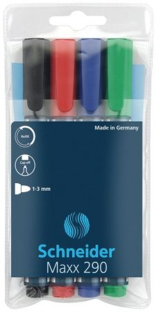 Instrumente de scris - Marker whiteboard si flipchart, 4 culori/set, SCHNEIDER 290