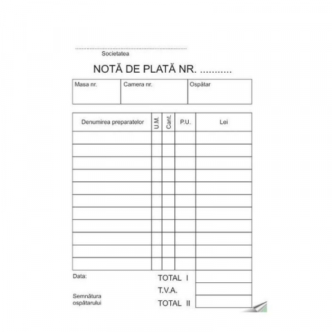 Tipizate - Nota de plata simpla , 100file , nepersonalizata