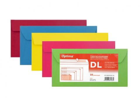 Plicuri antisoc kraft - Plic DL COLOR 25buc/set,rosu/roz/albastru/galben/verde,5 culori x 5 buc