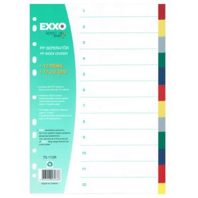 Organizare si arhivare    - Separator A4 din plastic 12 culori EXXO