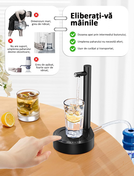 Dozator de apă, pompă electrică, smart 7 moduri, cu acumulator, încărcare usb, negru, obralix® [4]