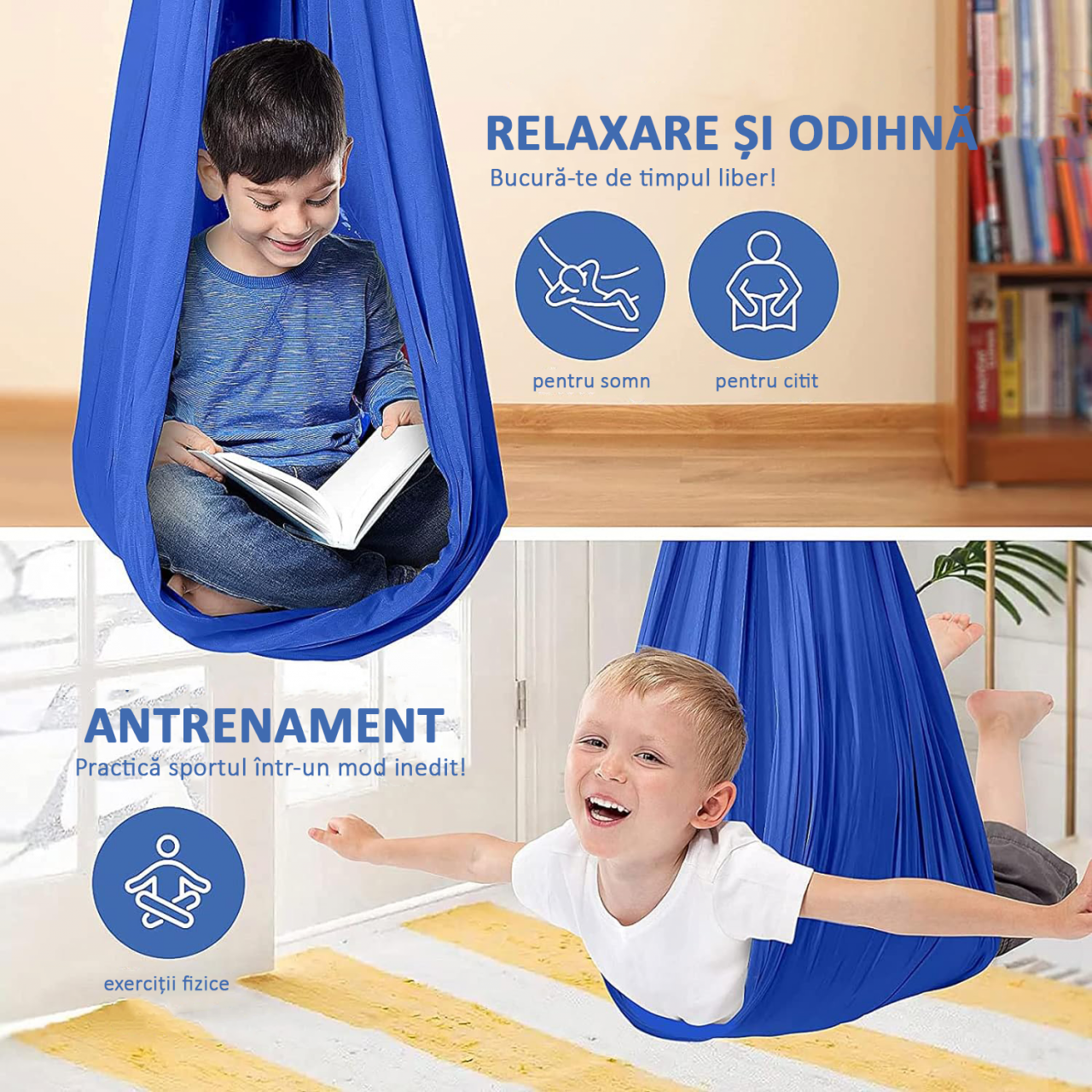 Hamac elastic, leagan copii, pentru terapie, kit complet, maxim 99 kg, bleumarin [3]