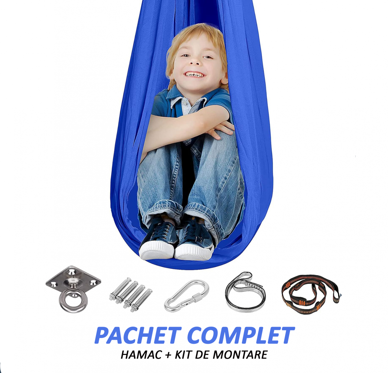 Hamac elastic, leagan copii, pentru terapie, kit complet, maxim 99 kg, bleumarin [2]