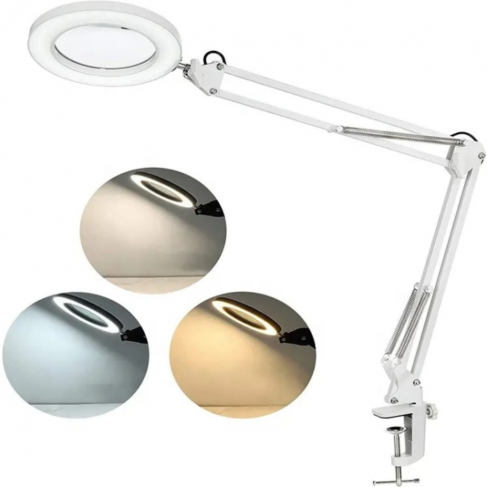 Lampă LED cu lupă, pentru Saloane de Manichiură si Cosmetică, Marire 10x, 2 Moduri de Fixare, Albă obralix® [5]