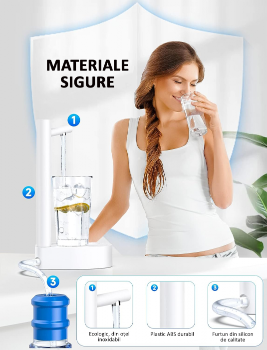 Pompa electrică, dozator apă smart, 7 moduri, cu acumulator, încarcare usb, alba, obralix® [4]