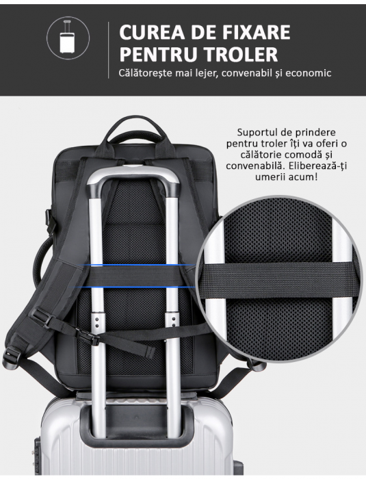 Rucsac Călătorie pentru Laptop, Extensibil, Impermeabil, port USB, până la 40 L, Negru, obralix® [5]