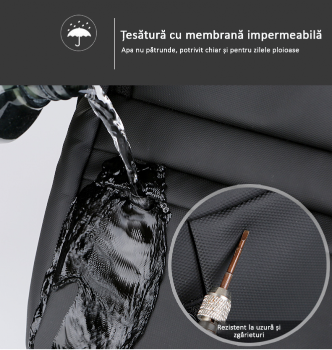 Rucsac Călătorie pentru Laptop, Extensibil, Impermeabil, port USB, până la 40 L, Negru, obralix® [8]