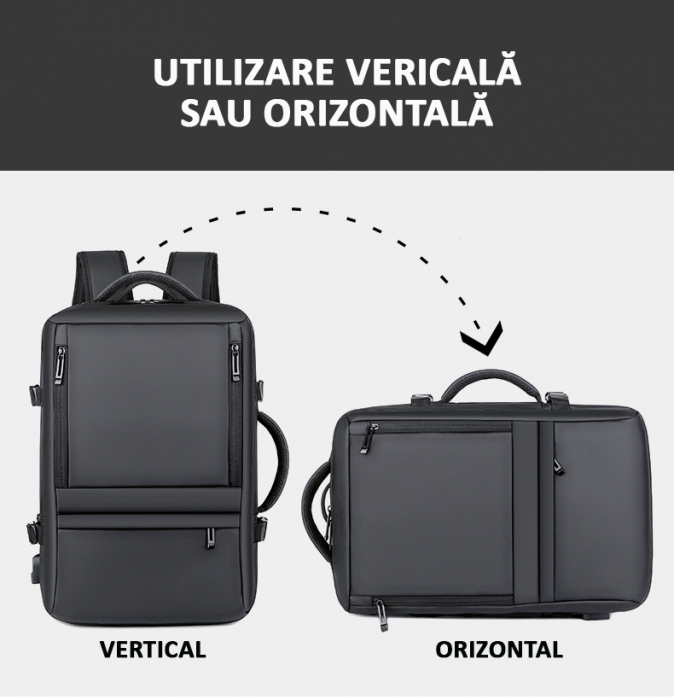 Rucsac Călătorie pentru Laptop, Extensibil, Impermeabil, port USB, până la 40 L, Negru, obralix® [10]
