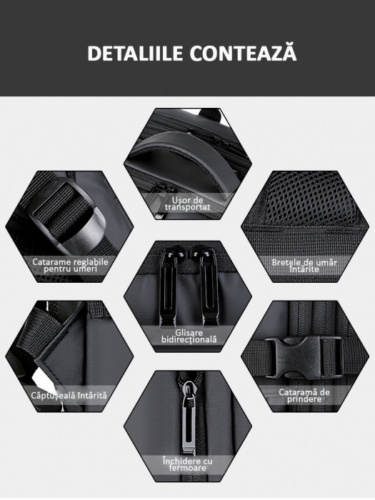 Rucsac Călătorie pentru Laptop, Extensibil, Impermeabil, port USB, până la 40 L, Negru, obralix® [7]
