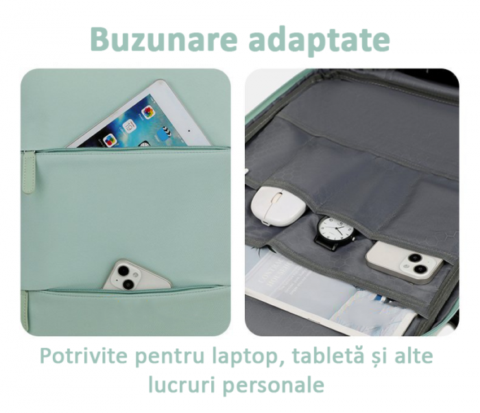Rucsac Călătorie pentru Laptop, Wizz Air, port încărcare, până la 35 L, Impermeabil, Verde menta, obralix® [3]