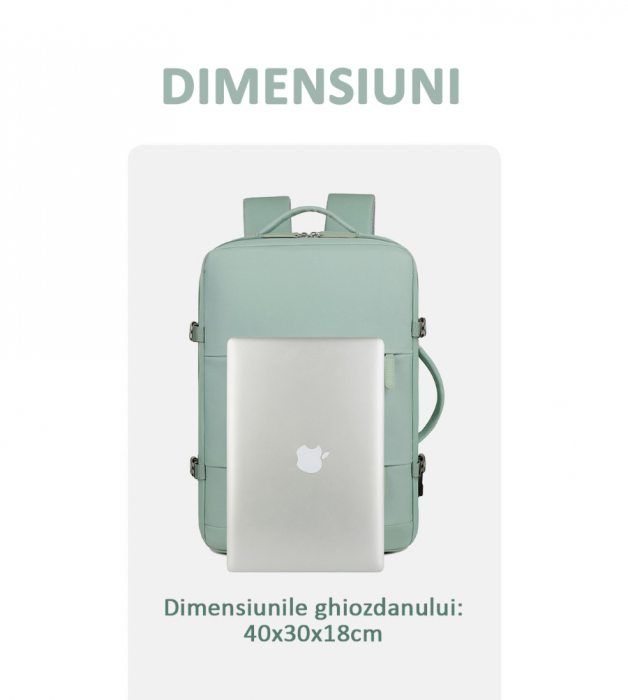 Rucsac Călătorie pentru Laptop, Wizz Air, port încărcare, până la 35 L, Impermeabil, Verde menta, obralix® [7]