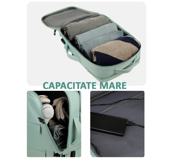Rucsac Călătorie pentru Laptop, Wizz Air, port încărcare, până la 35 L, Impermeabil, Verde menta, obralix® [2]