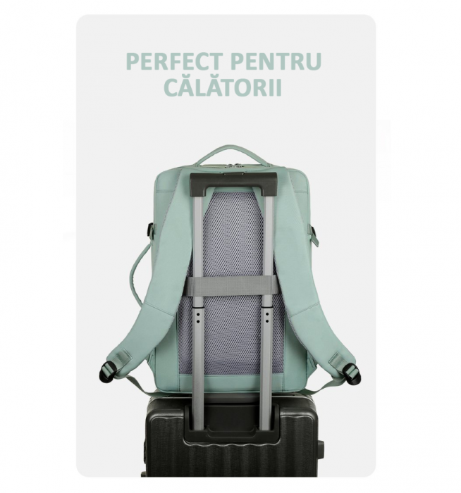 Rucsac Călătorie pentru Laptop, Wizz Air, port încărcare, până la 35 L, Impermeabil, Verde menta, obralix® [5]