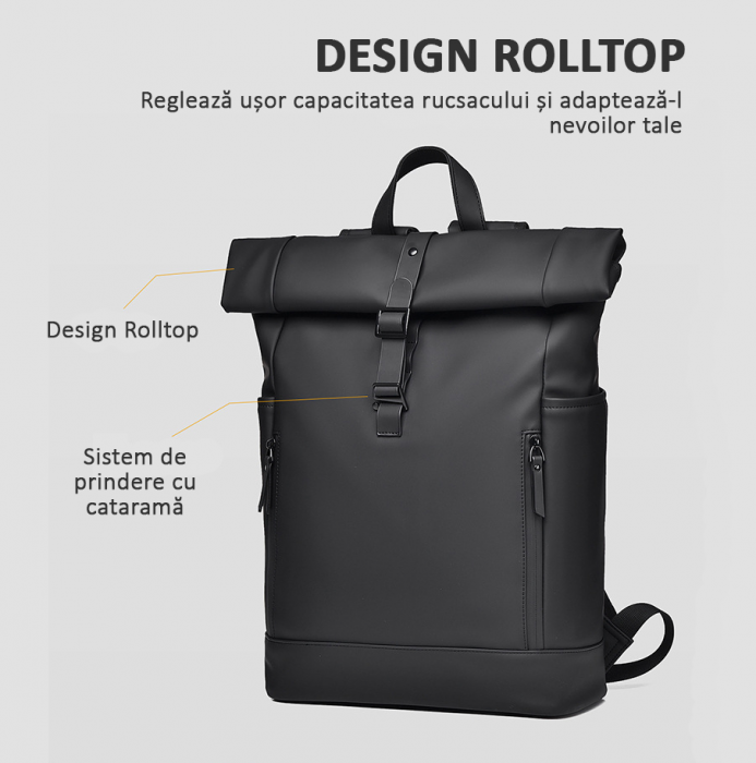 Rucsac laptop, multifuncțional, impermeabil, rezistent, business, elegant, negru [6]