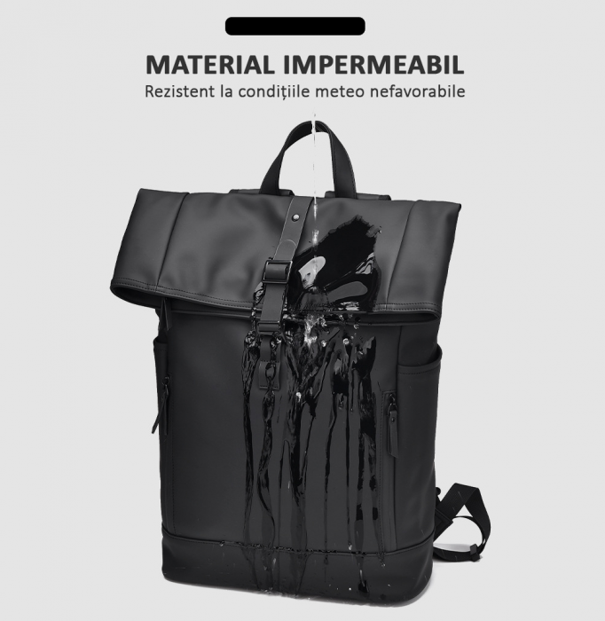 Rucsac laptop, multifuncțional, impermeabil, rezistent, business, elegant, negru [8]