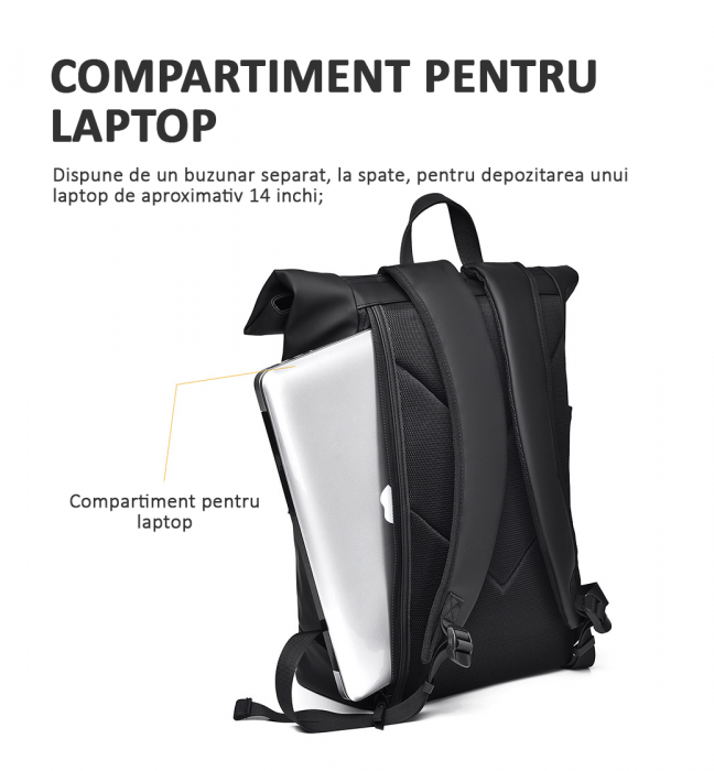 Rucsac laptop, multifuncțional, impermeabil, rezistent, business, elegant, negru [5]