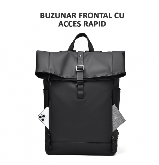 Rucsac laptop, multifuncțional, impermeabil, rezistent, business, elegant, negru [4]