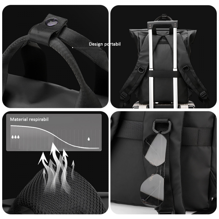 Rucsac laptop, multifuncțional, impermeabil, rezistent, business, office, negru, obralix® [2]