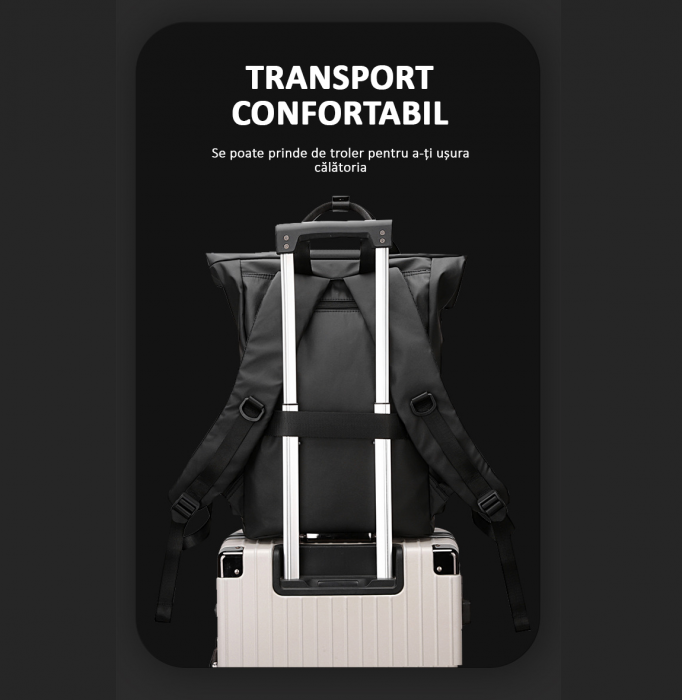 Rucsac laptop, multifuncțional, impermeabil, rezistent, business, office, negru, obralix® [7]
