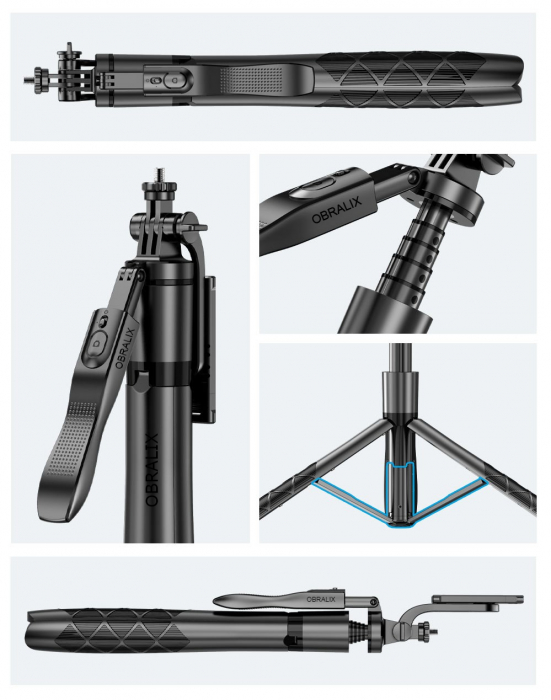 Selfie Stick cu LED și Telecomandă Bluetooth, Rotire, Trepied universal, H33-155 cm [8]