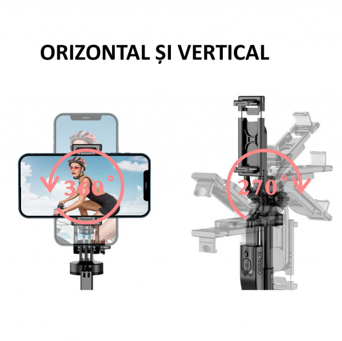 Selfie Stick cu LED și Telecomandă Bluetooth, Rotire, Trepied universal, H33-155 cm [4]