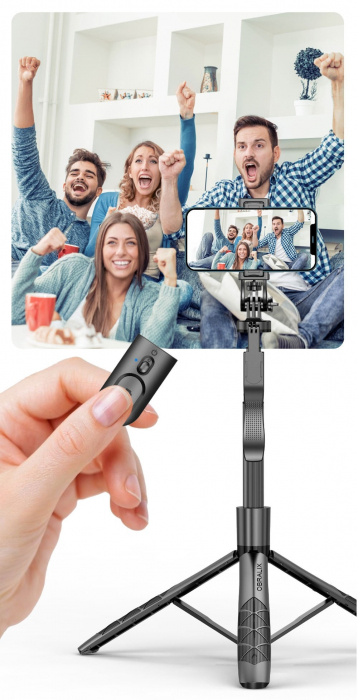 Selfie Stick cu LED și Telecomandă Bluetooth, Rotire, Trepied universal, H33-155 cm [6]