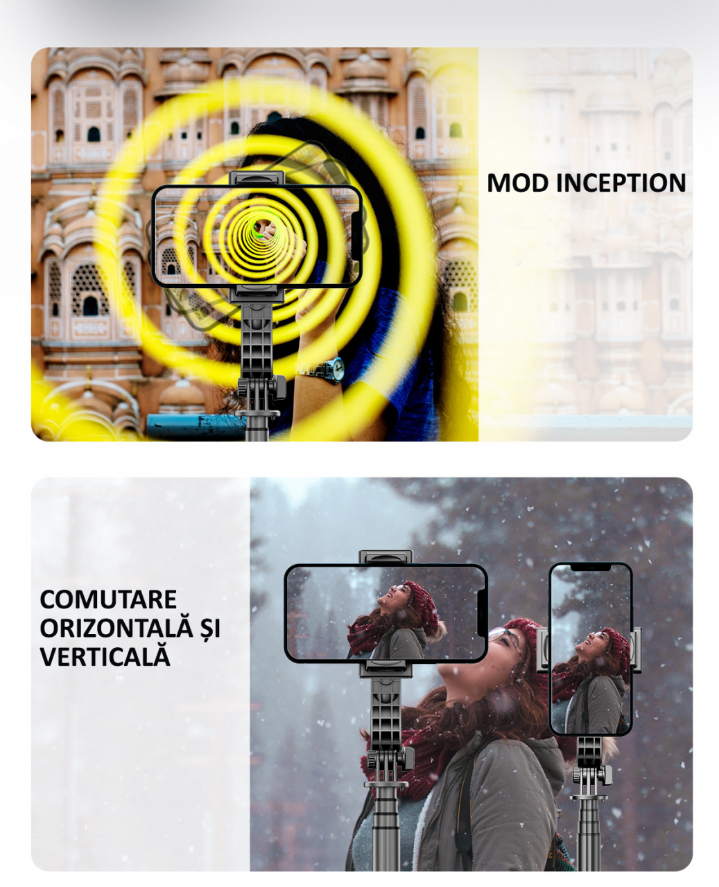 Selfie Stick cu Stabilizator, LED, Telecomanda Bluetooth, iOS/Android, OBRALIX® [7]
